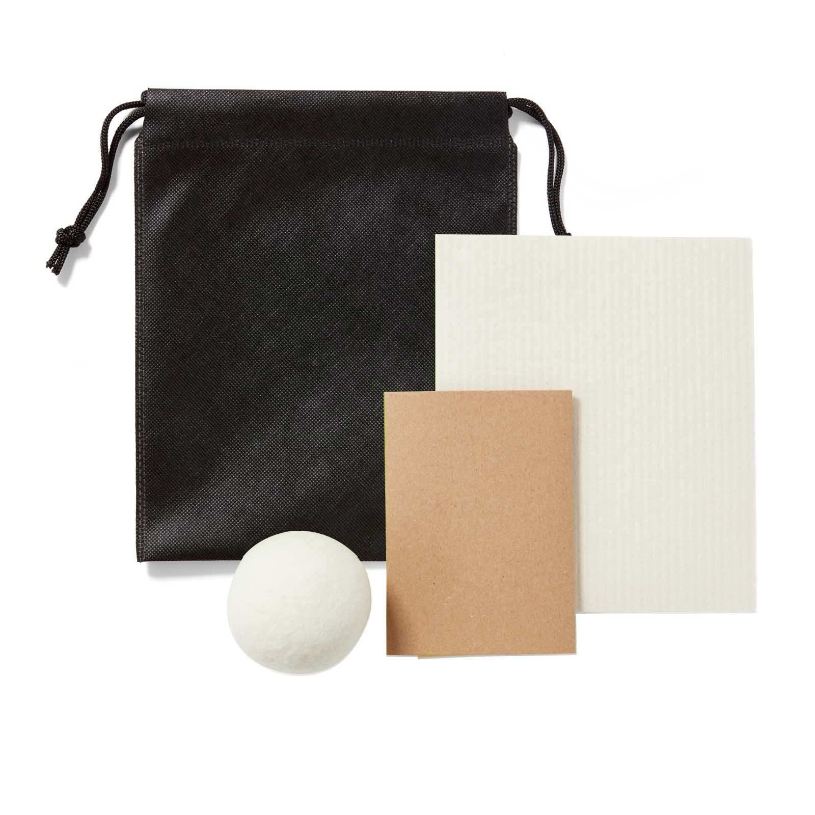 black bag, dryerball, dish cloth, bees wrap