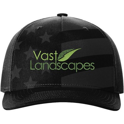 Richardson 112PFP Printed 5-Panel Snapback Trucker Hat w/Leatherette Adhesive Patches or Embroidery