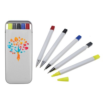 5" 1 Pencil, Ballpoint Pen and Highlighter Set